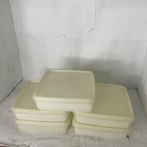 Lot of 5 Vintage Eagle Super Seal 5.5x5.5x1.5 Food Storage Containers with Lids